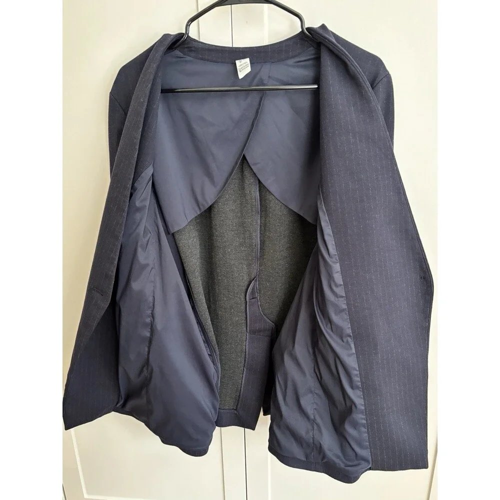 Spanx Perfect Oversized Blazer Womens L Navy Blue Collarless Ponte Office Career
